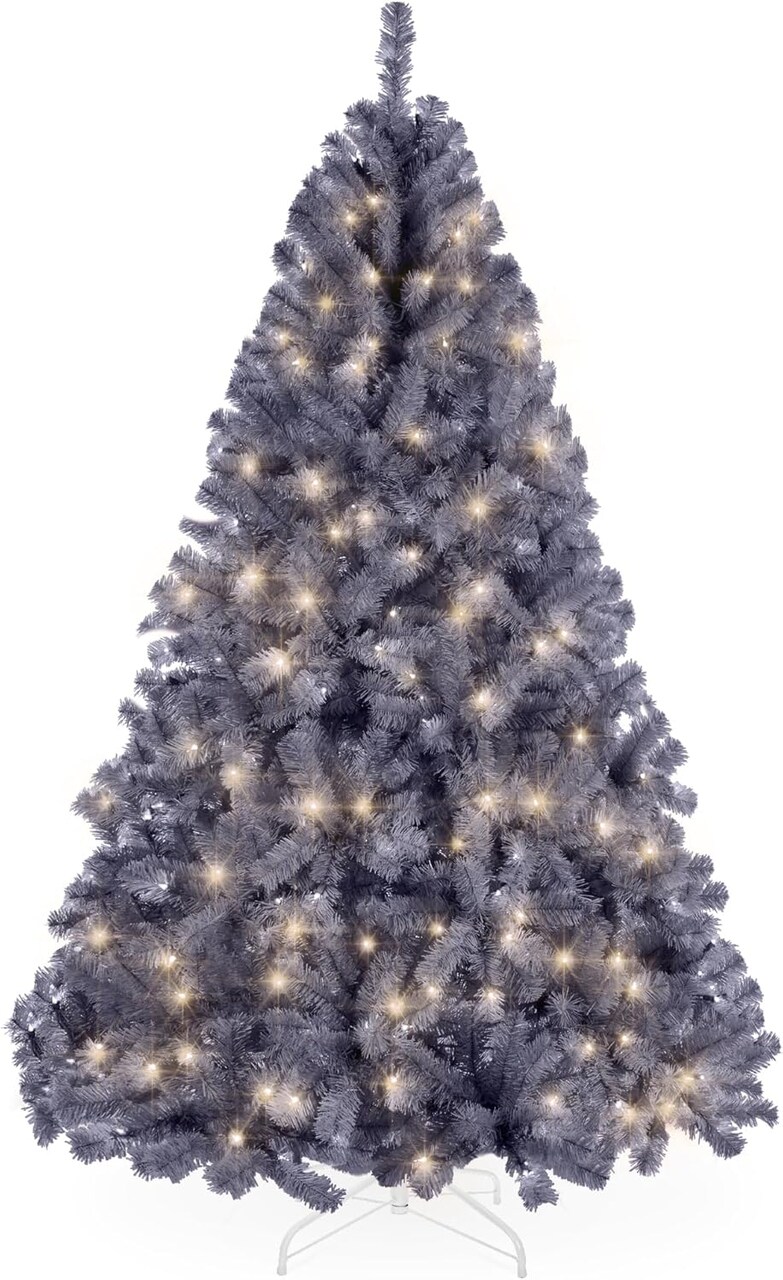 Artificial Christmas Tree Hinged Pine with 250 Lights, 1,000 Tips & Foldable Base Pre-Lit Outdoor Holiday Decor
